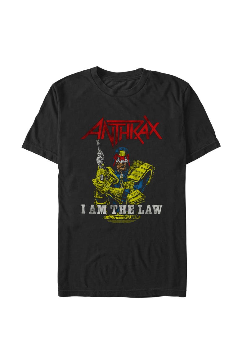 Men's Anthrax Distressed I Am The Law  Graphic T-Shirt, Main, color, Black