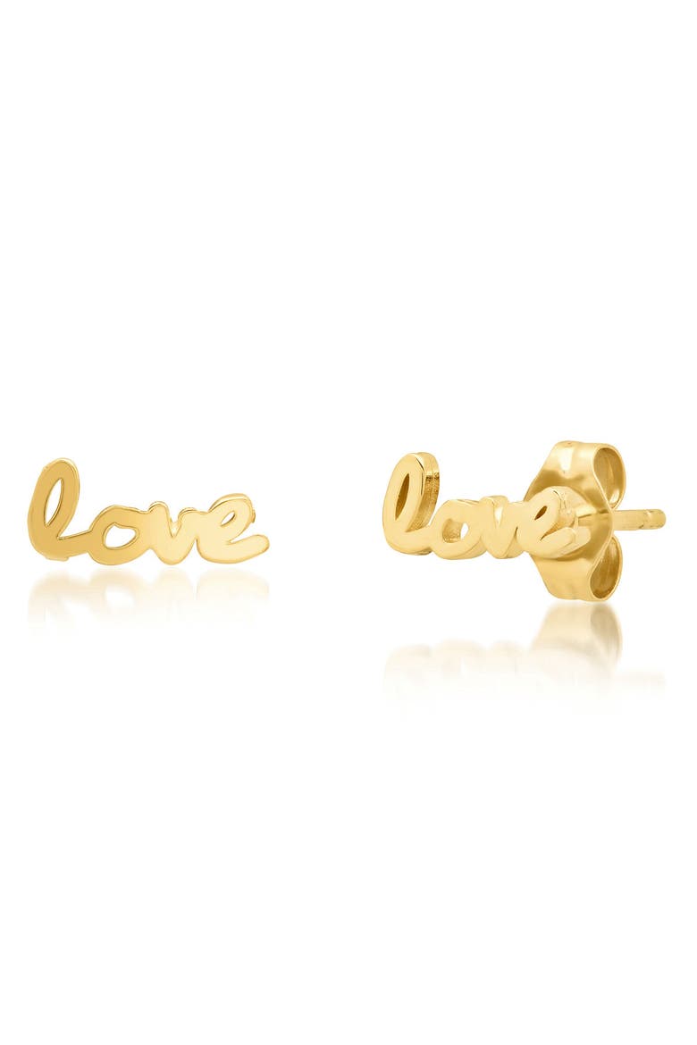 "USE YOUR WORDS" 14K GOLD STUD EARRINGS - LOVE, Main, color, GOLD