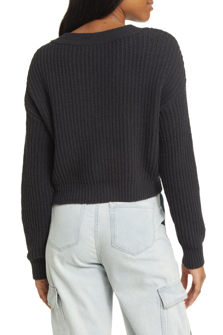 Rib Crop Cotton Blend Cardigan, Alternate, color, BLACK NIGHT
