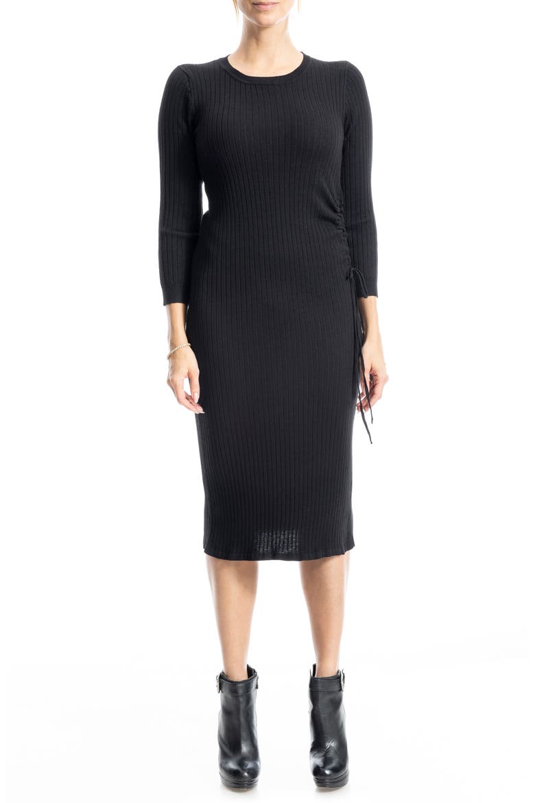 Ribbed Long Sleeve Sweater Dress, Main, color, BLACK-BLACK