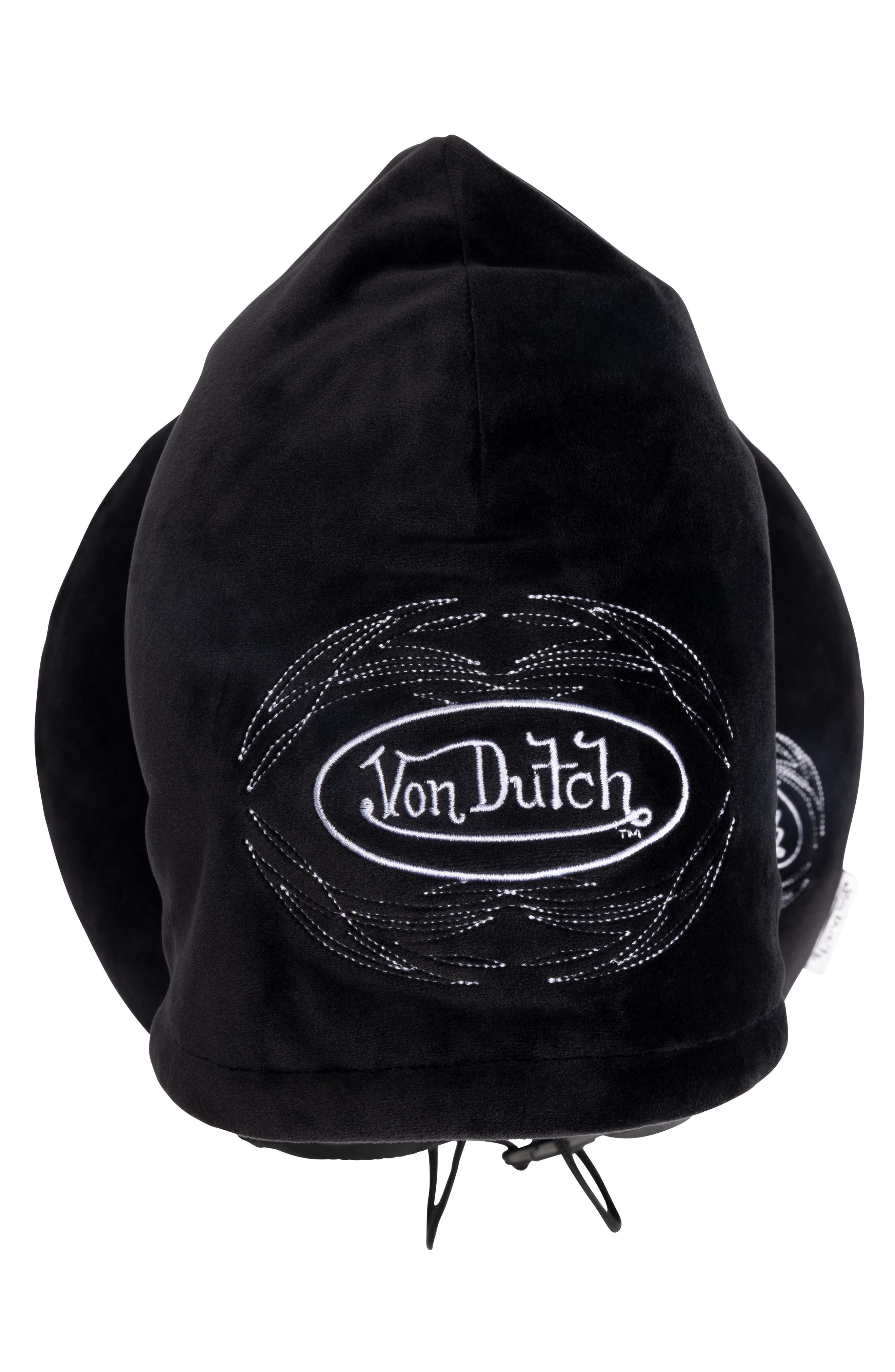 Von Dutch Pinstripe Hooded Memory Foam Travel Neck Pillow, Alternate, color, Black