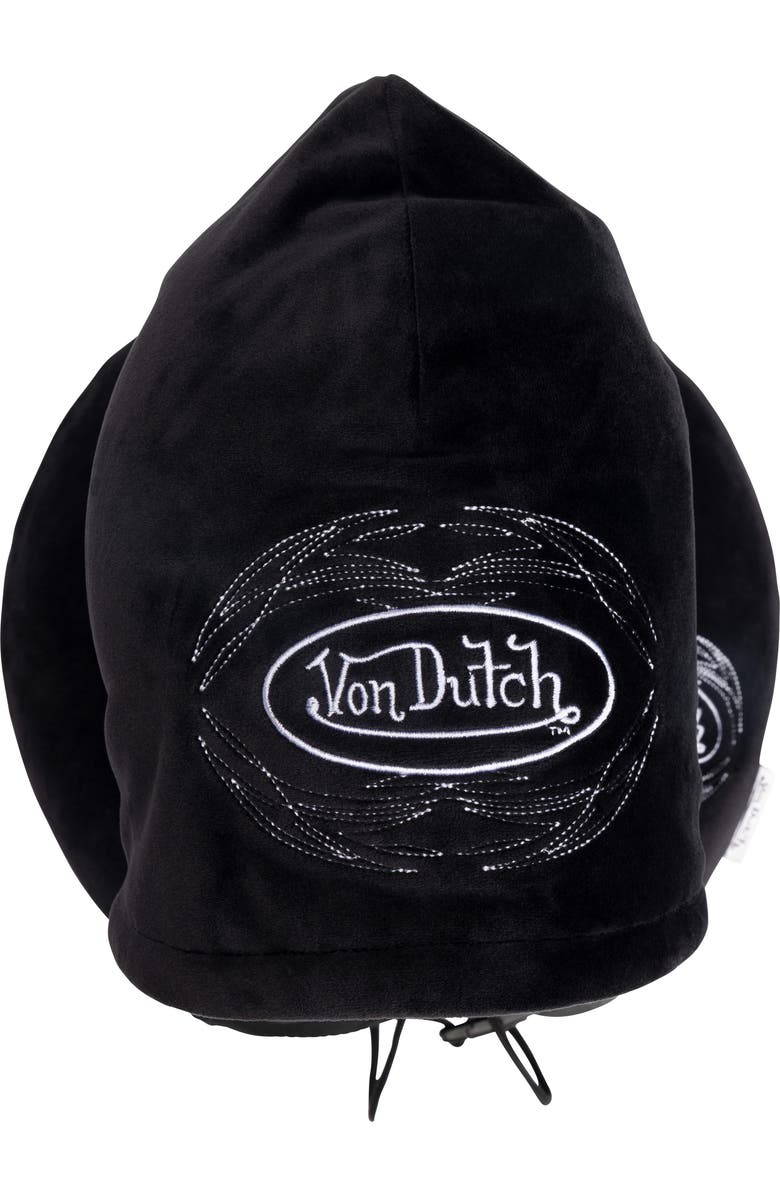 Von Dutch Pinstripe Hooded Memory Foam Travel Neck Pillow, Alternate, color, Black