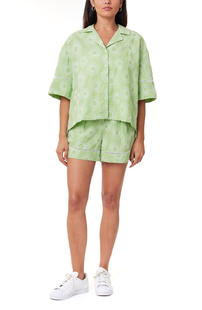 Scotch & Soda Embroidered Cotton & Linen Camp Shirt, Alternate, color, Pistachio