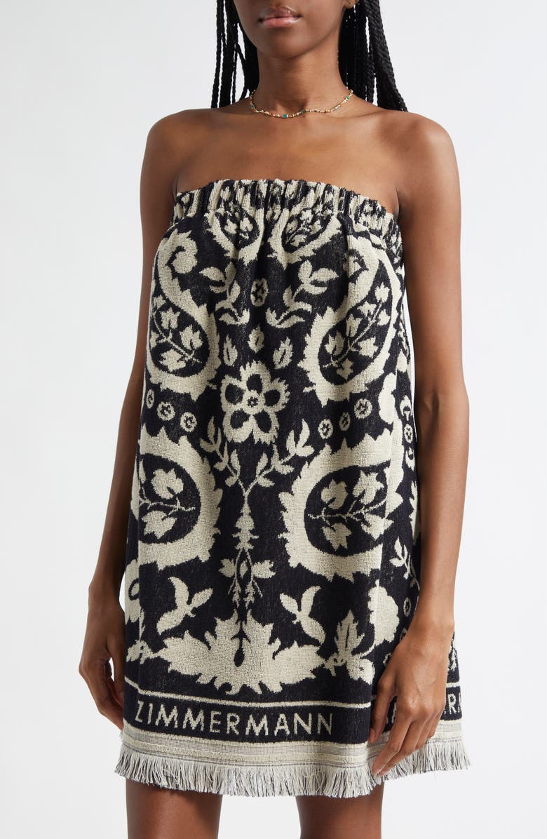 Zimmermann Rhiannon Terry Cloth Minidress, Alternate, color, Black/ Cream