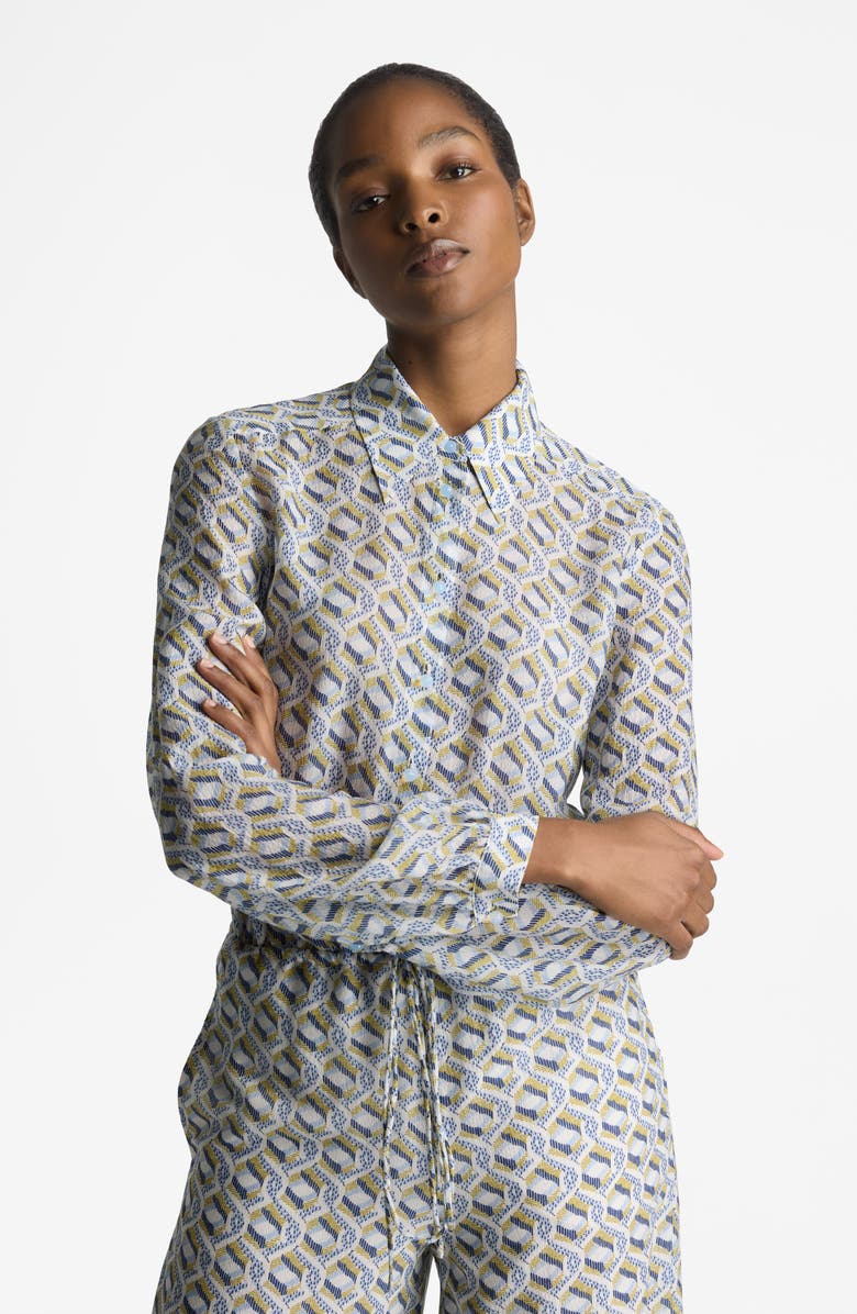 St. John Collection Diamond Twist Print Long Sleeve Silk Twill Jumpsuit, Alternate, color, 