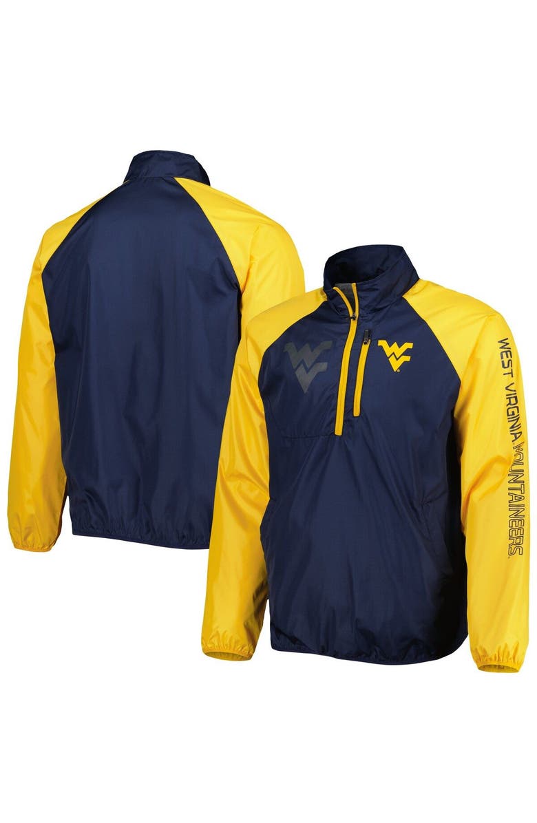 G-III SPORTS BY CARL BANKS Men's G-III Sports by Carl Banks Navy/Gold West Virginia Mountaineers Point Guard Raglan Half-Zip Jacket, Main, color, 