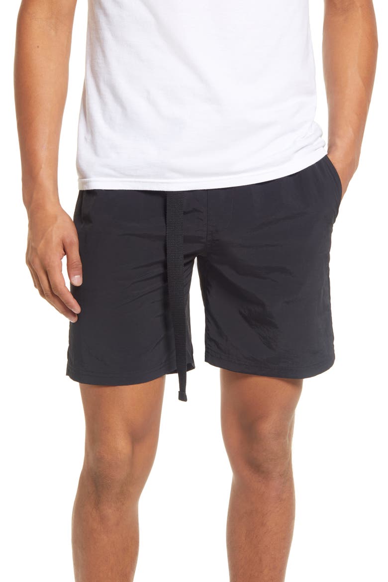 Men's Belted Nylon Shorts, Main, color, BLACK