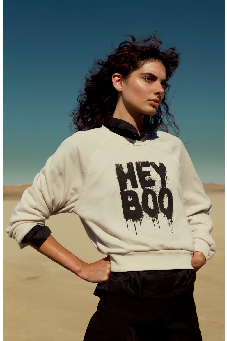 Hey Boo Graphic Sweatshirt, Alternate, color, VINTAGE WHITE