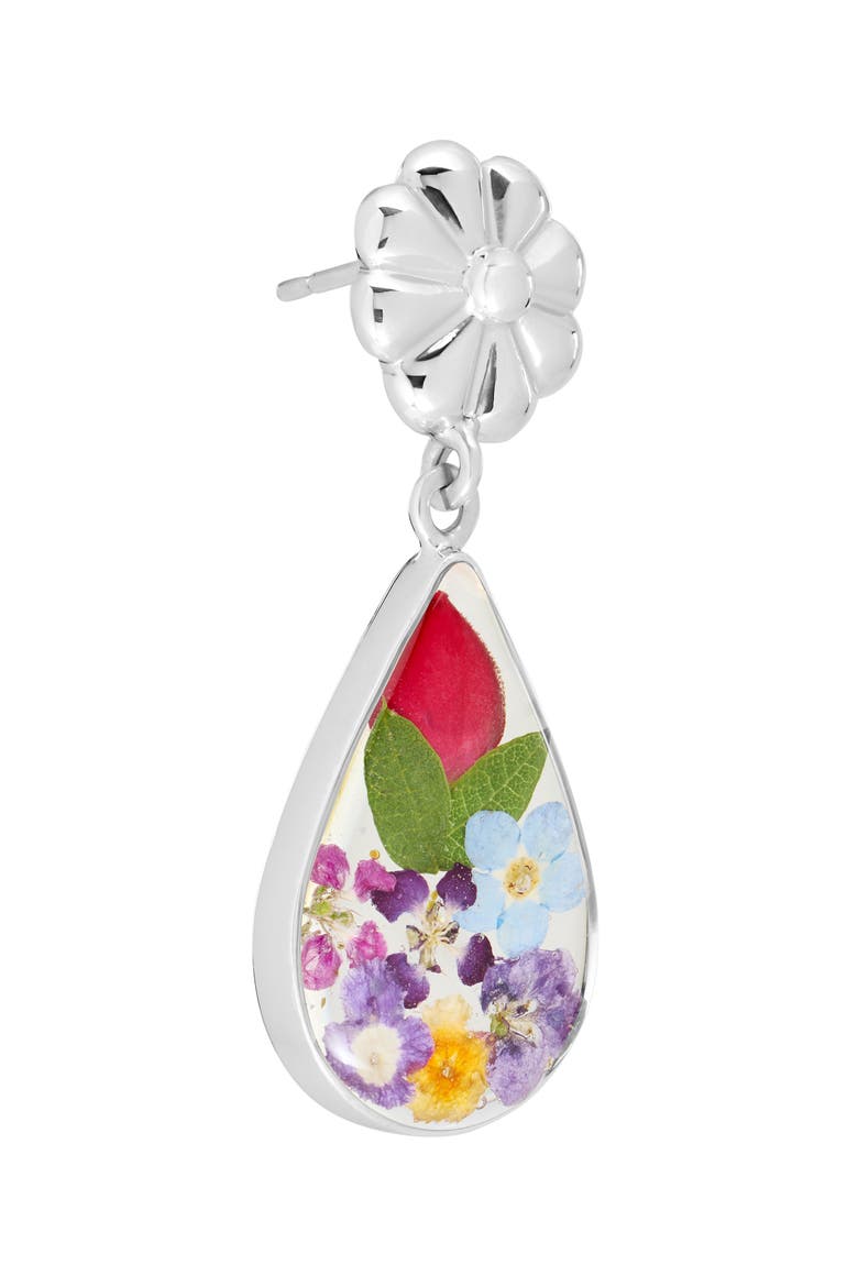 Dried Flower Resin Teardrop Earrings, Alternate, color, SILVER