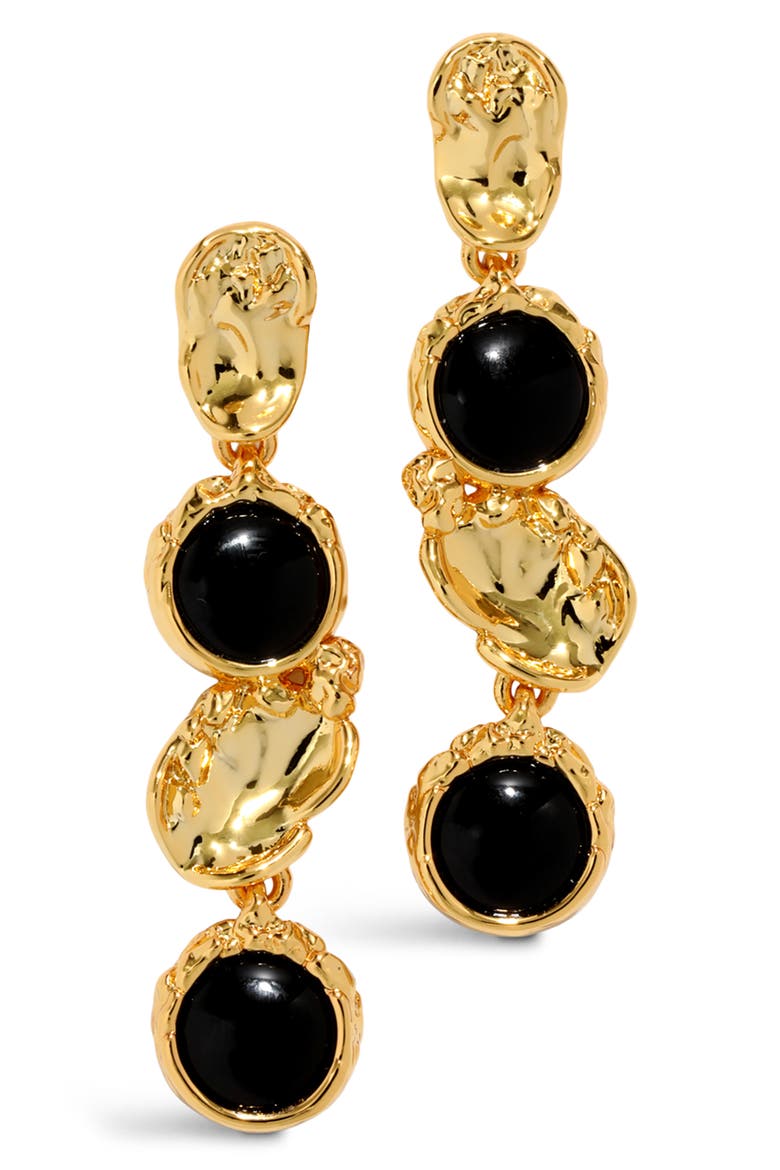 Brut Black Onyx Coin Linear Drop Earrings, Main, color, BLACK/ GOLD
