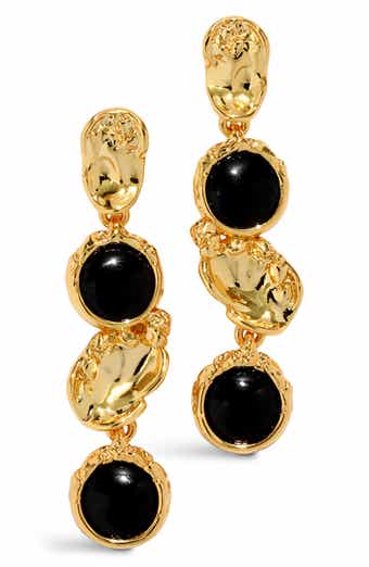 Alexis Bittar Brut Black Onyx Coin Linear Drop Earrings