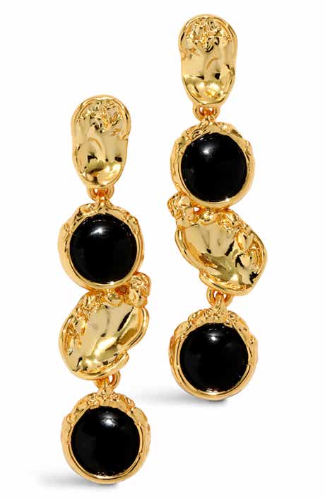 Alexis Bittar Brut Black Onyx Coin Linear Drop Earrings
