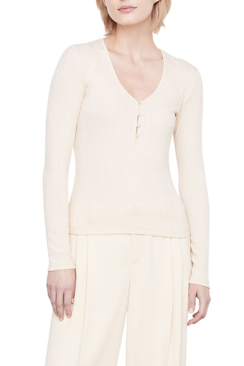 V-Neck Rib Henley Top, Main, color, BIRCH