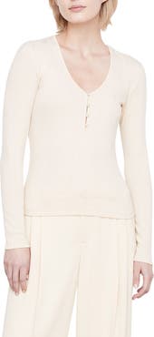 Vince V-Neck Rib Henley Top