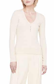 V-Neck Rib Henley Top