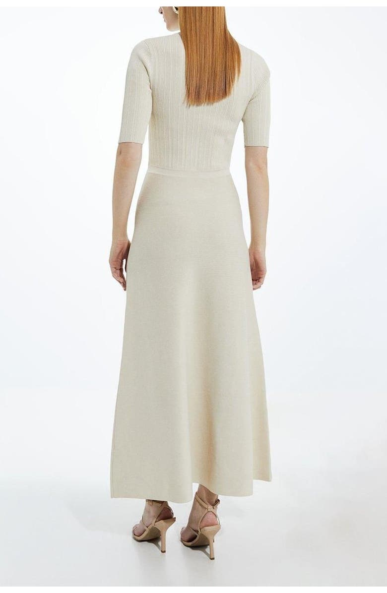 Karen Millen Rib Knit Military Trim Maxi Dress, Alternate, color, Natural