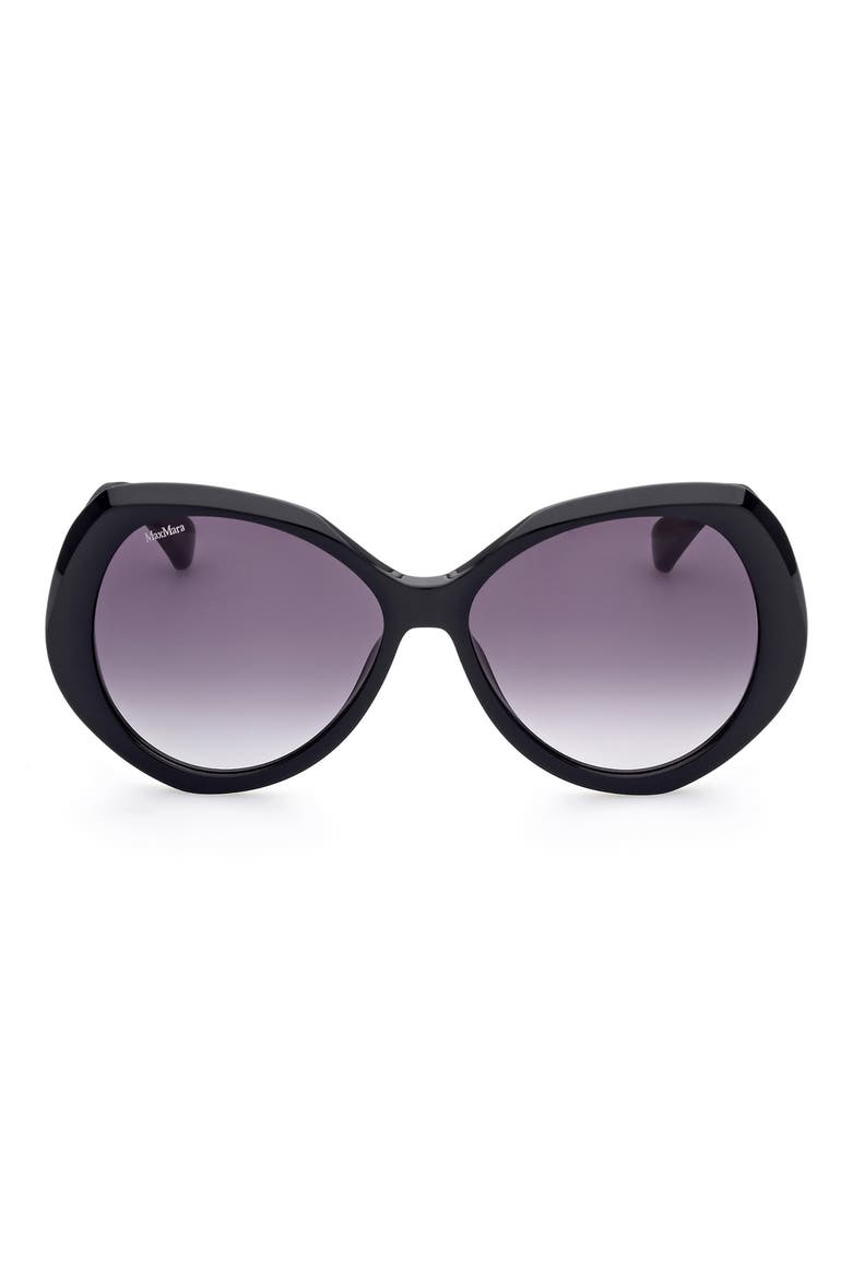 59mm Gradient Geometric Sunglasses, Main, color, SHINY BLACK / GRADIENT SMOKE