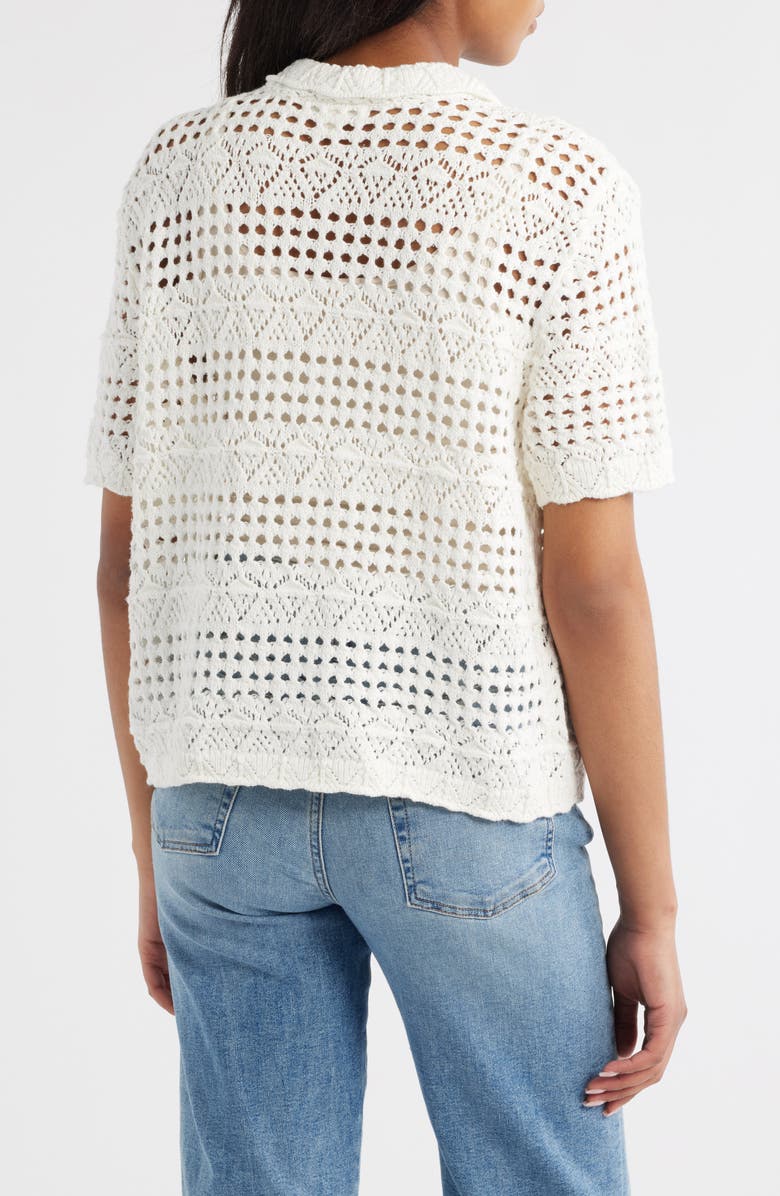 beachlunchlounge Penny Open Knit Short Sleeve Cardigan, Alternate, color, White