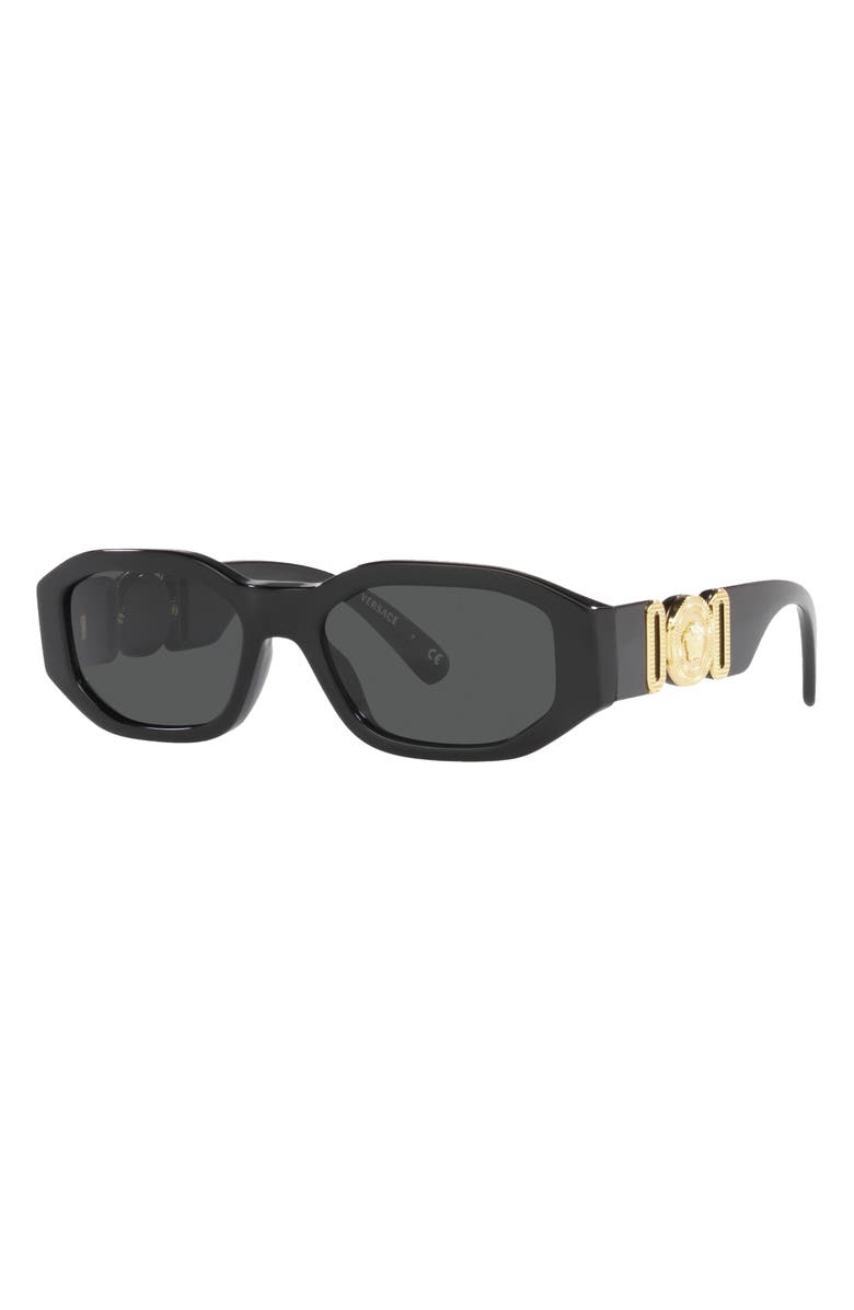 Versace Kids' 48mm Small Rectangle Sunglasses, Alternate, color, Black / Dark Grey