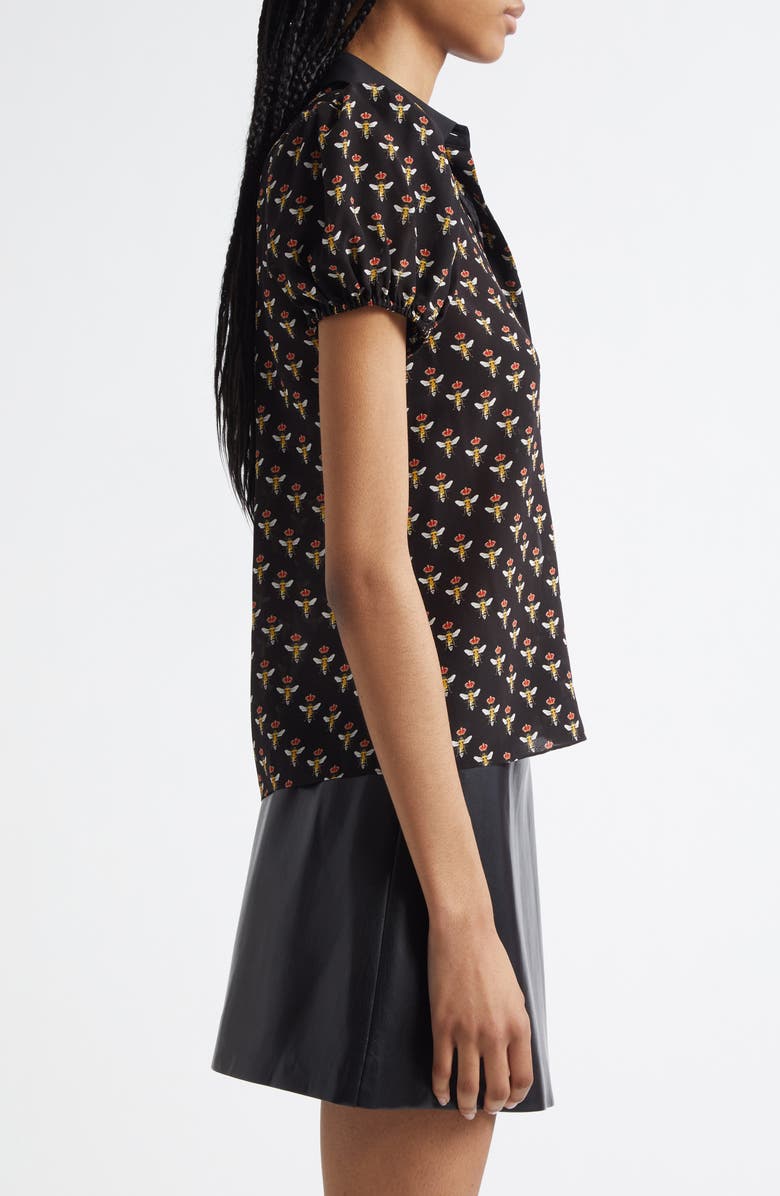Alice + Olivia Willa Puff Sleeve Silk Shirt, Alternate, color, 