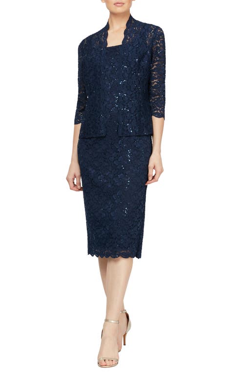 Slny Womens 2pc Lace Midi Dress In Navy