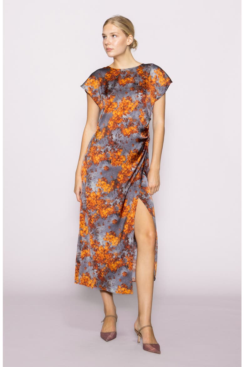 Floral Print Cap Sleeve Dress, Alternate, color, GREY/ RUST ABSTRACT