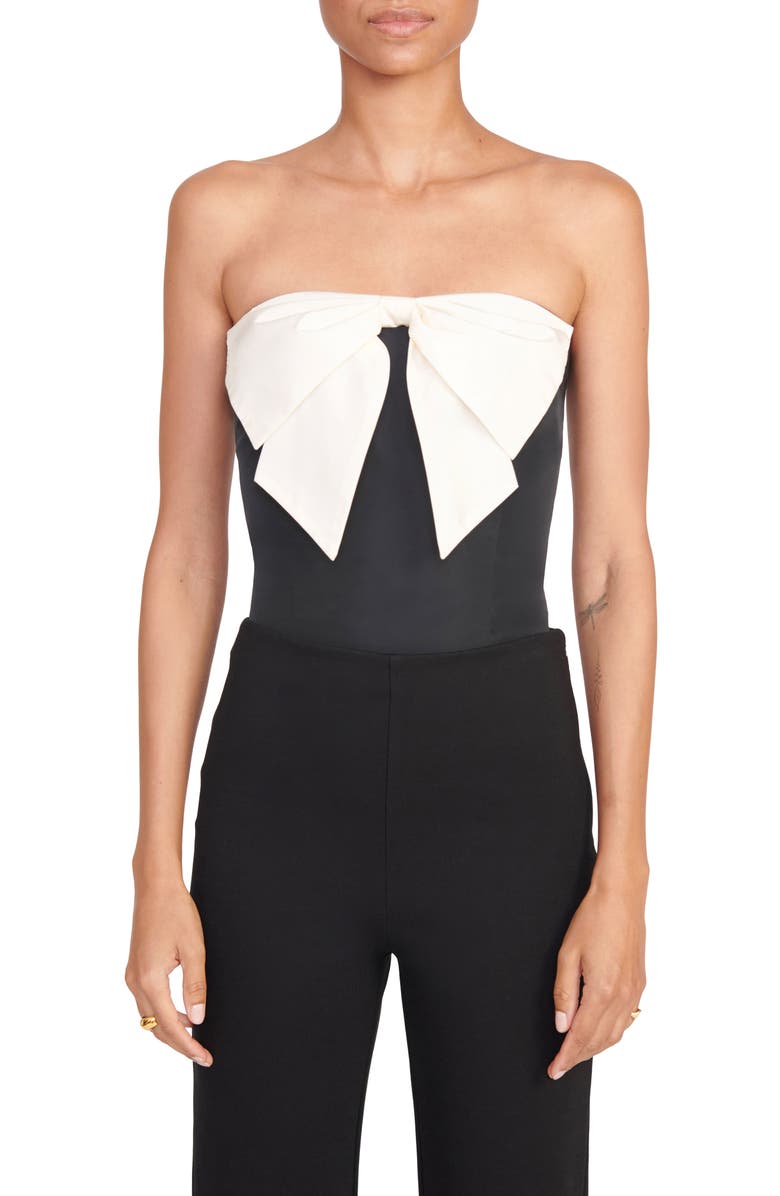 STAUD Atticus Contrast Bow Strapless Top, Main, color, 