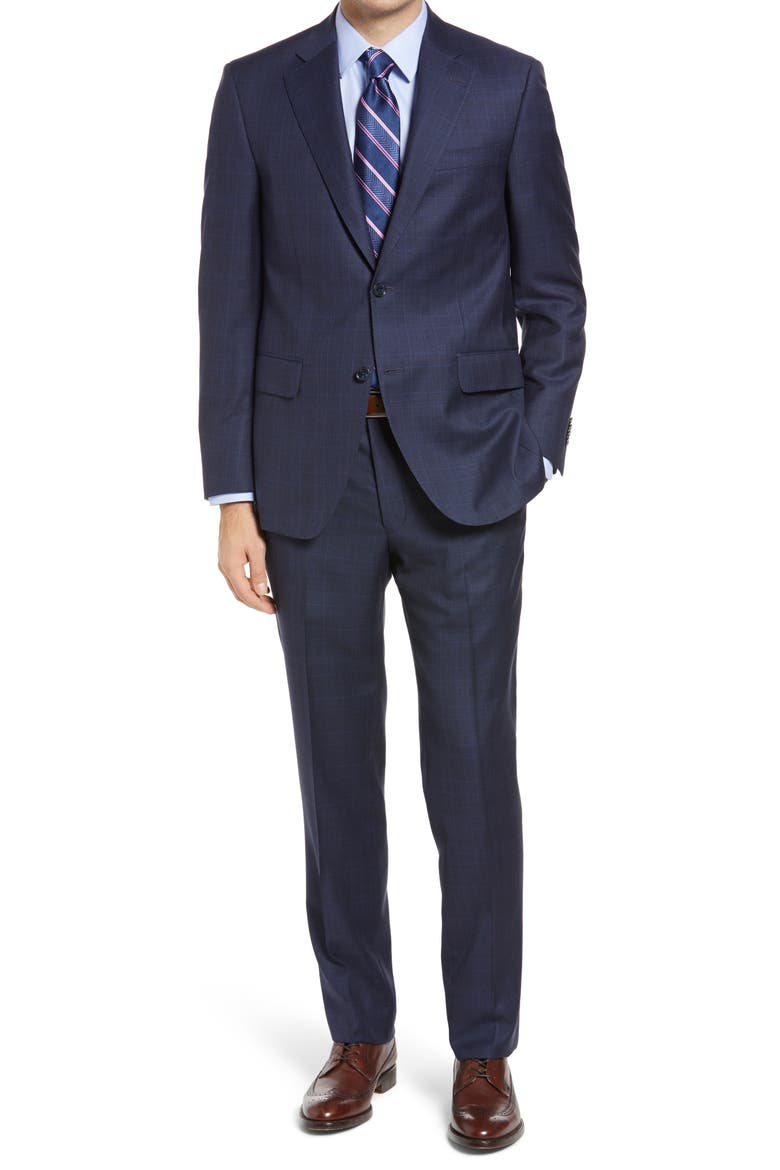 Flynn Plaid Wool Suit, Main, color, NAVY