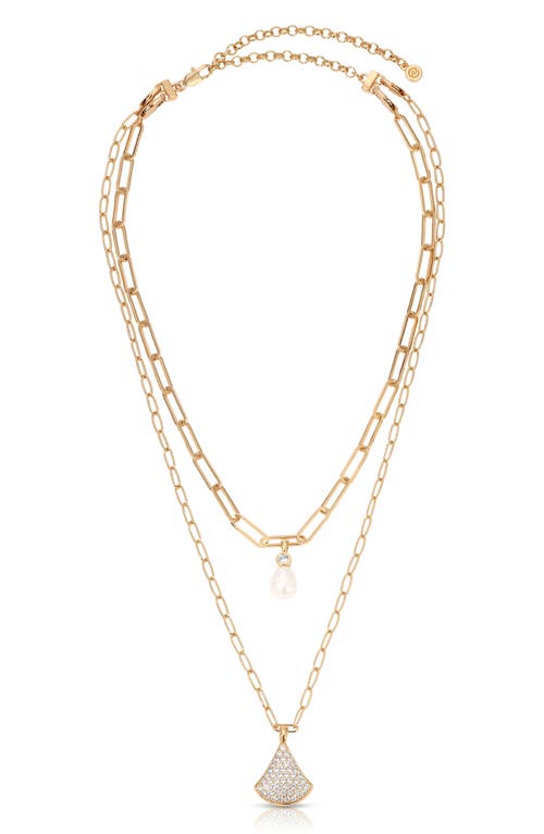 Ettika Layered Teardrop & Freshwater Pearl Charm Necklace In Gold