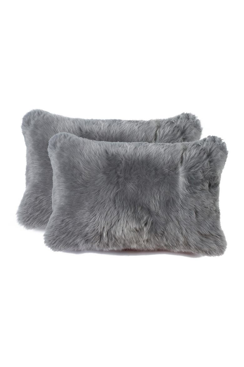 New Zealand 12x20 Genuine Sheepskin Pillow - Set of 2 - Gray, Main, color, GREY