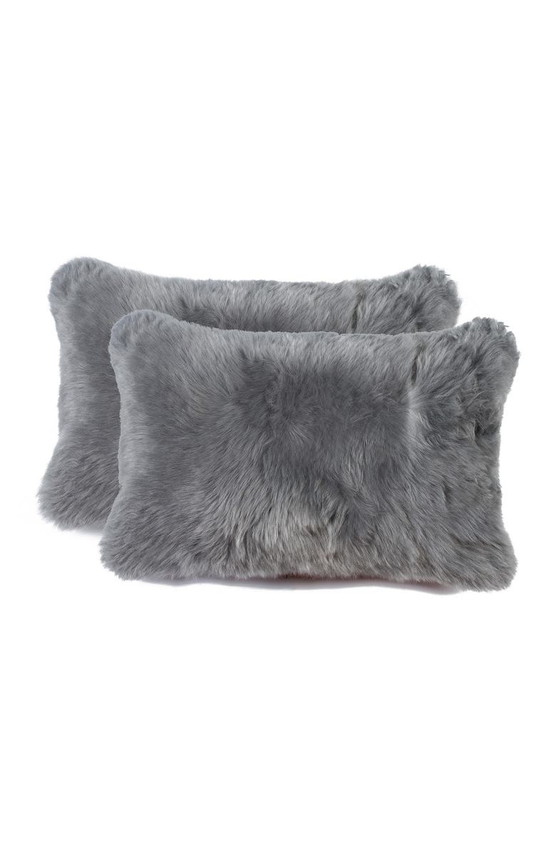 NATURAL New Zealand 12x20 Genuine Sheepskin Pillow - Set of 2 - Gray, Main, color, Grey