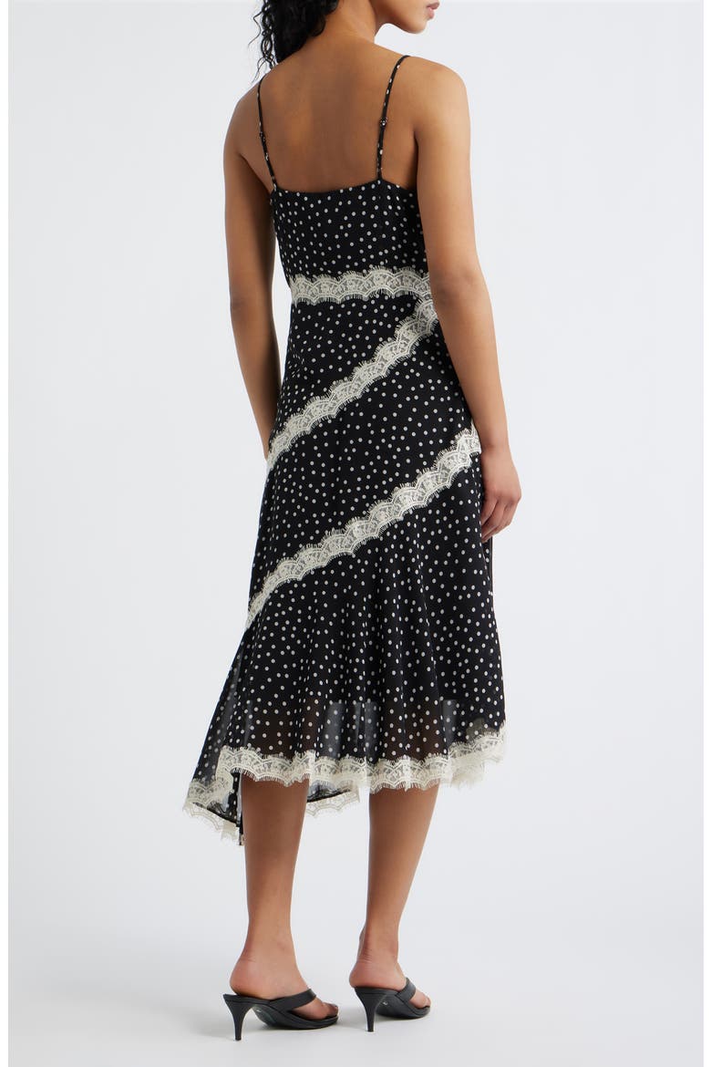 Mina Polka Dot & Lace Slipdress, Alternate, color, BLACK WHITE