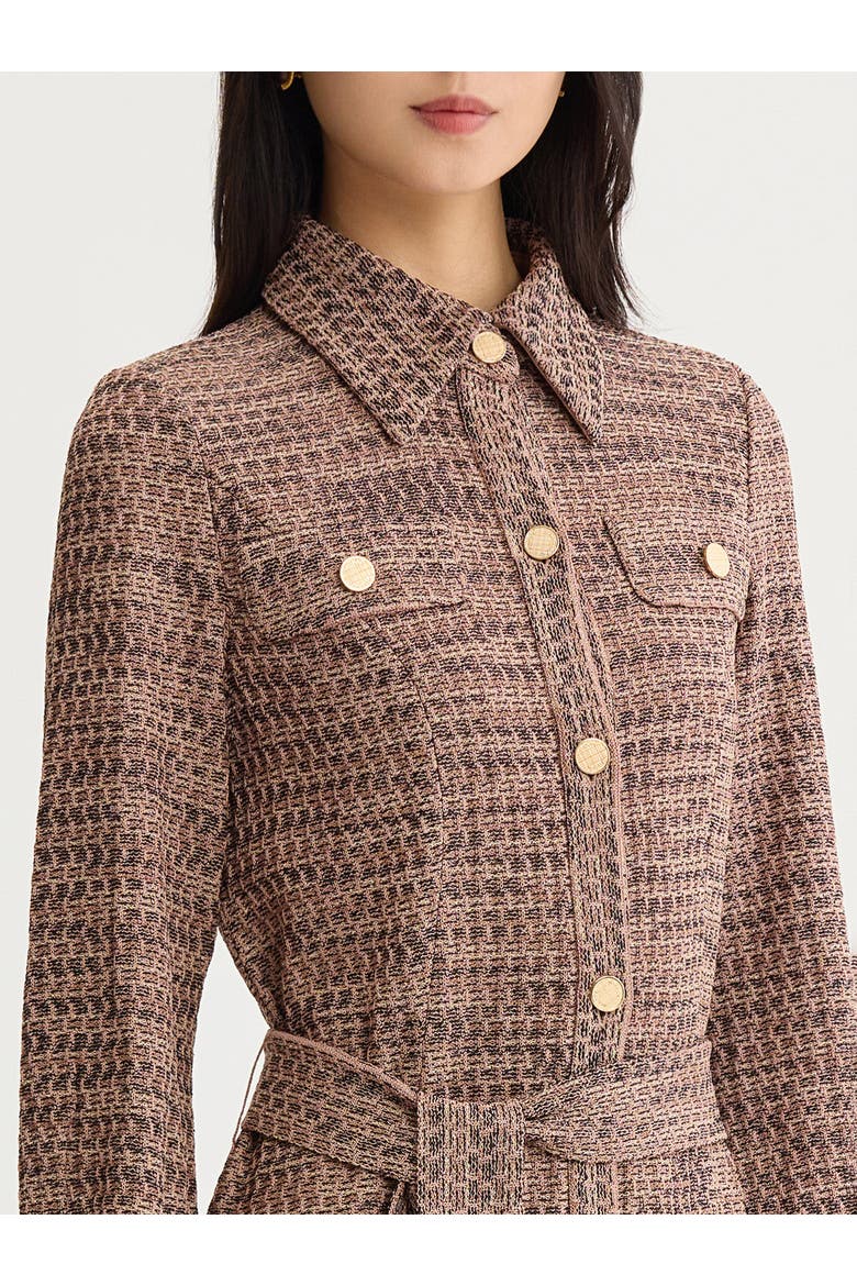 Belted Button Front Tweed Knit Midi Dress, Alternate, color, Charmeuse/Biscotti/Black