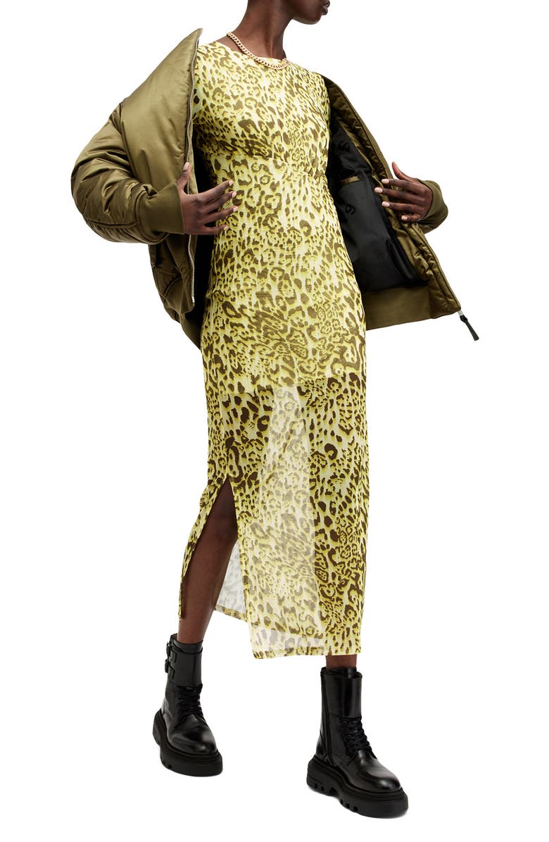 AllSaints Edana Leopard Print Long Sleeve Mesh Dress, Alternate, color, 