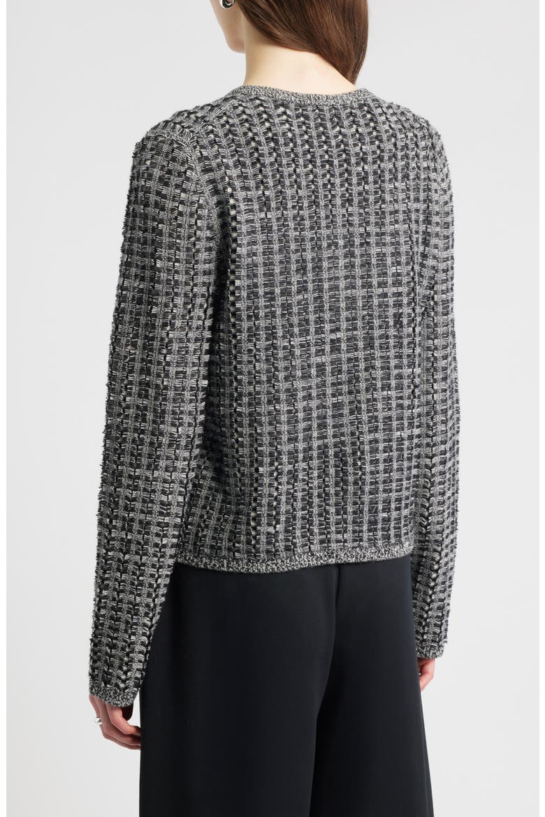 Textured Wool & Cashmere Cardigan, Alternate, color, BLACK- IVORY TEXTURE