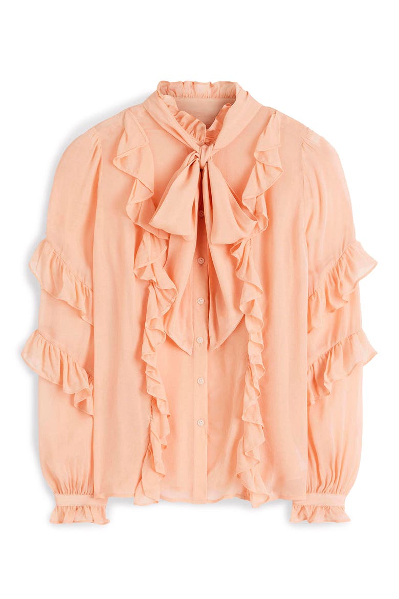 Ruffled Tie Neck Georgette Top, Alternate, color, SOFT PEACH