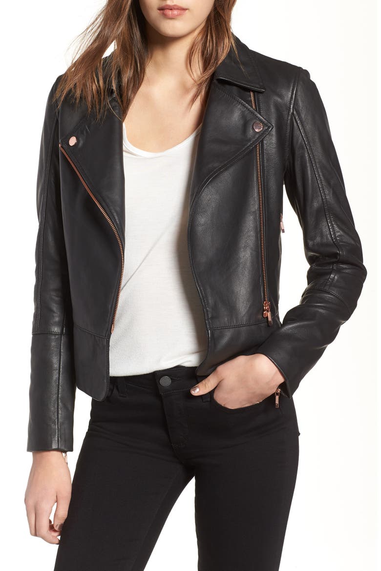 Lizia Leather Biker Jacket, Main, color, BLACK