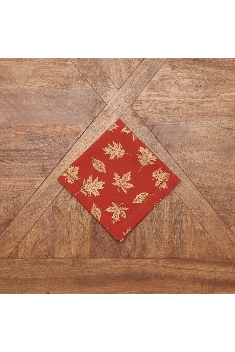 Lux Autumnal Fall Leaf Hemstitch Set of 6 Cloth Napkins, Alternate, color, Orange