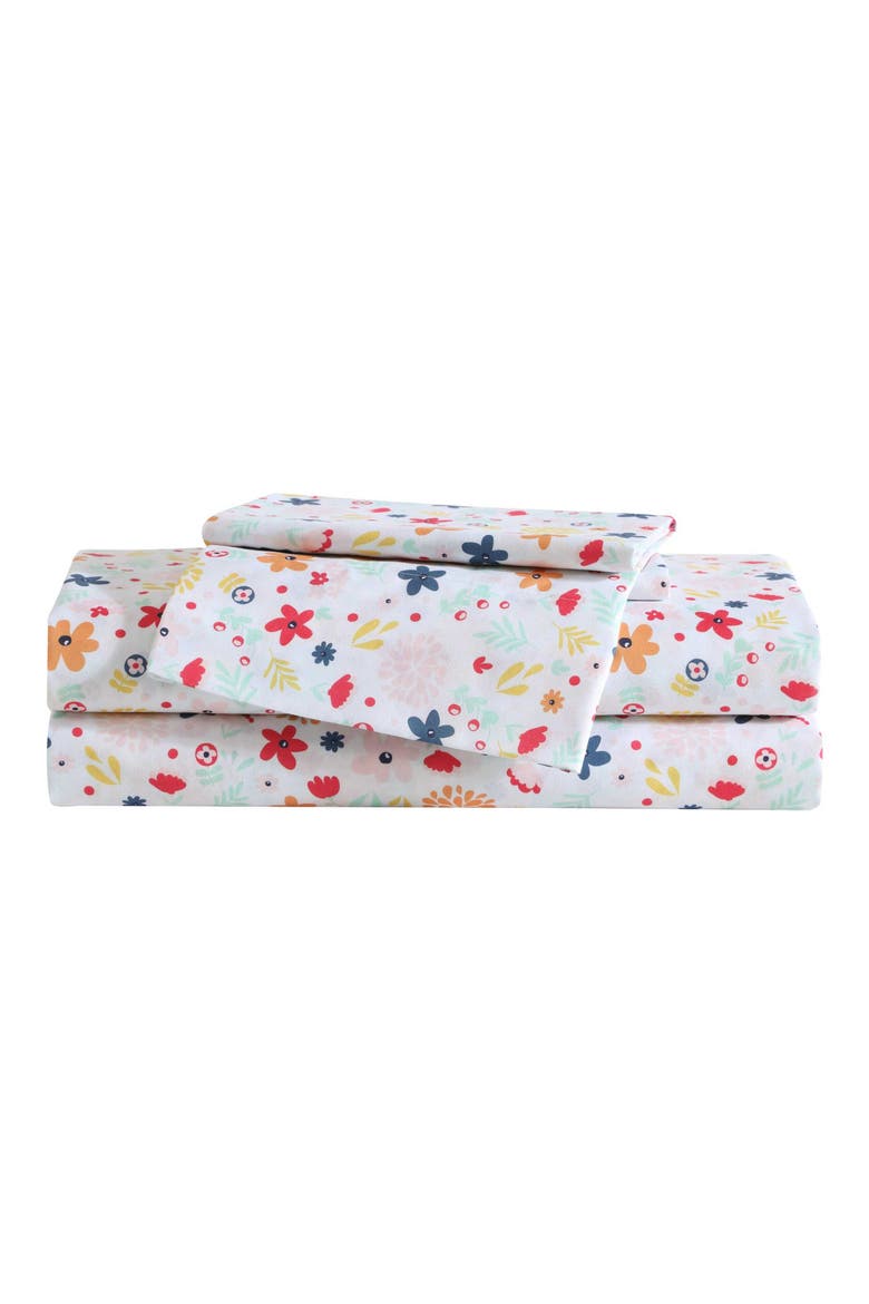 Colorful Floral Microfiber Sheet Set, Main, color, WHITE/ PINK/ YELLOW