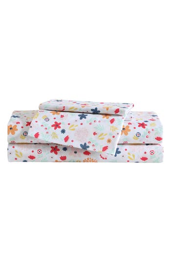 Eddie Bauer Colorful Floral Microfiber Sheet Set In White/pink/yellow