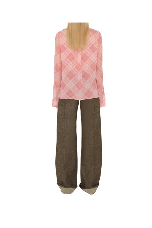 Burberry Check Silk Blouse With Ruffles In Candy