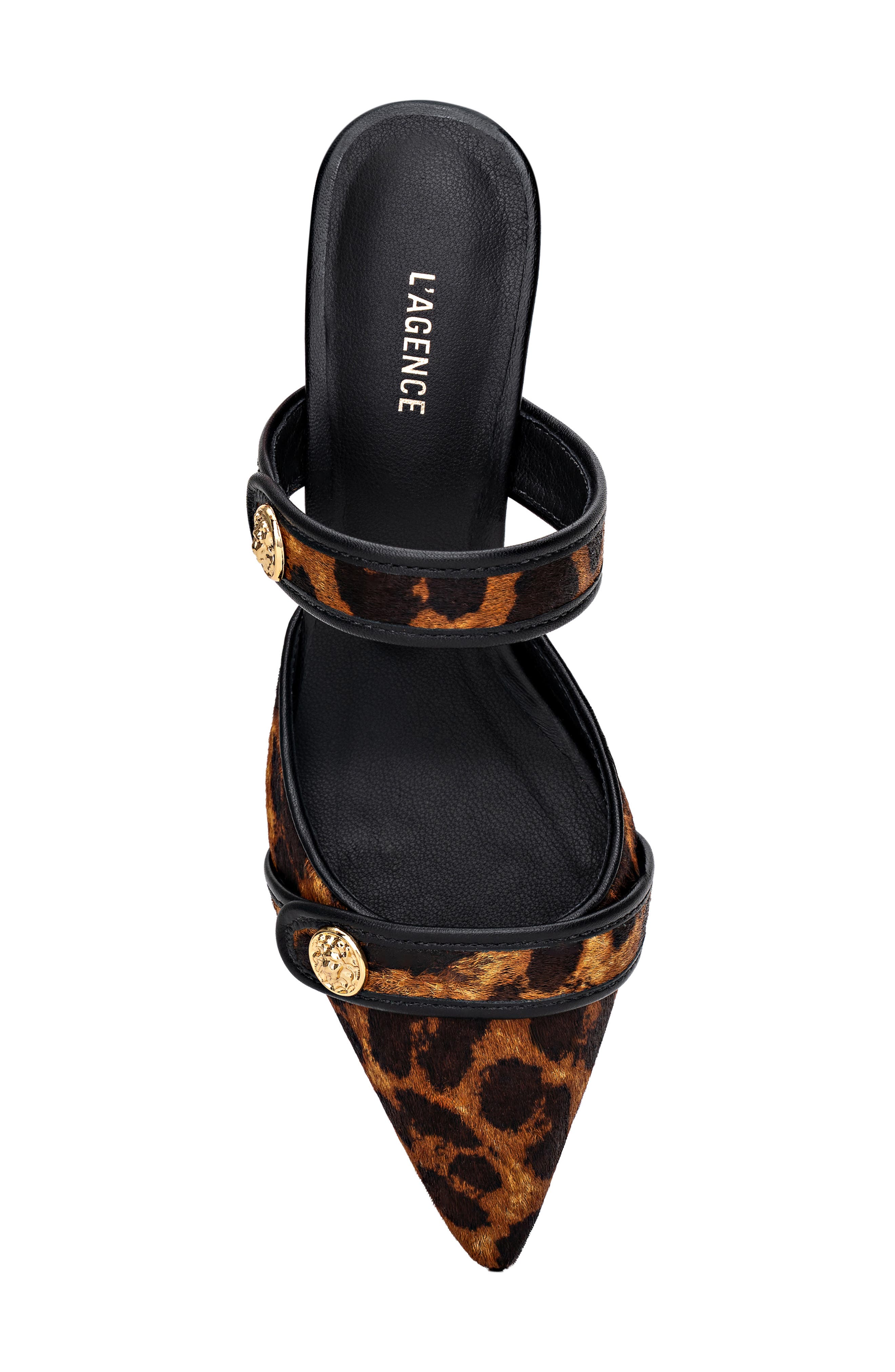 L'AGENCE Gilliane II Mary Jane Pointed Toe Kitten Heel Mule, Alternate, color, Leopard Hair Calf