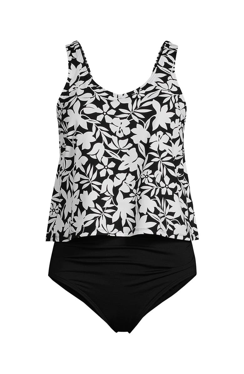 Lands' End Long Torso Chlorine Resistant V-neck One Piece Fauxkini Swimsuit, Alternate, color, Black Havana Floral