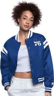 STARTER Women's Starter Royal/White Philadelphia 76ers Full Count Satin Full-Snap Varsity Jacket