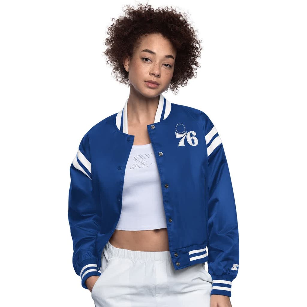 Starter Royal/white Philadelphia 76ers Full Count Satin Full-snap Varsity Jacket