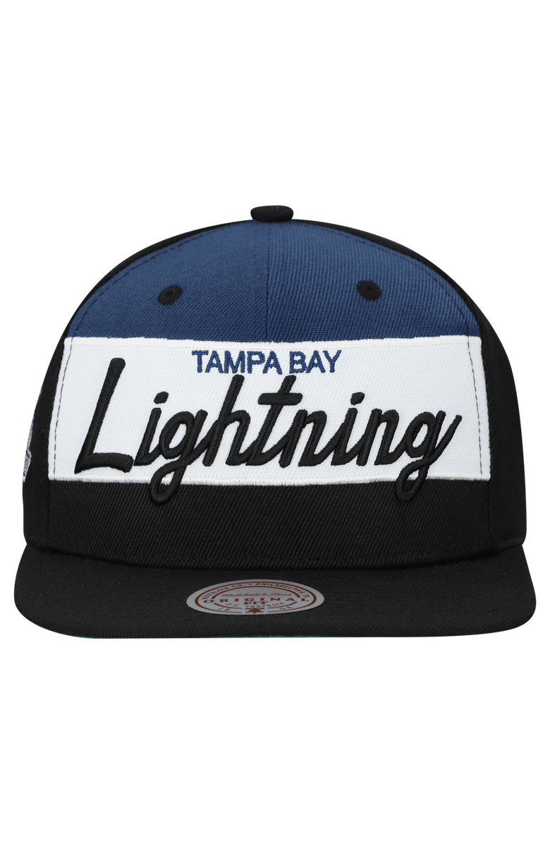 Mitchell & Ness Men's Mitchell & Ness Black Tampa Bay Lightning Retro Script Colorblock Snapback Hat, Alternate, color, Black