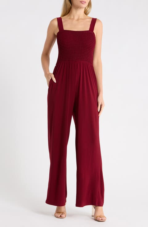 Smocked Knit Sleeveless Jumpsuit