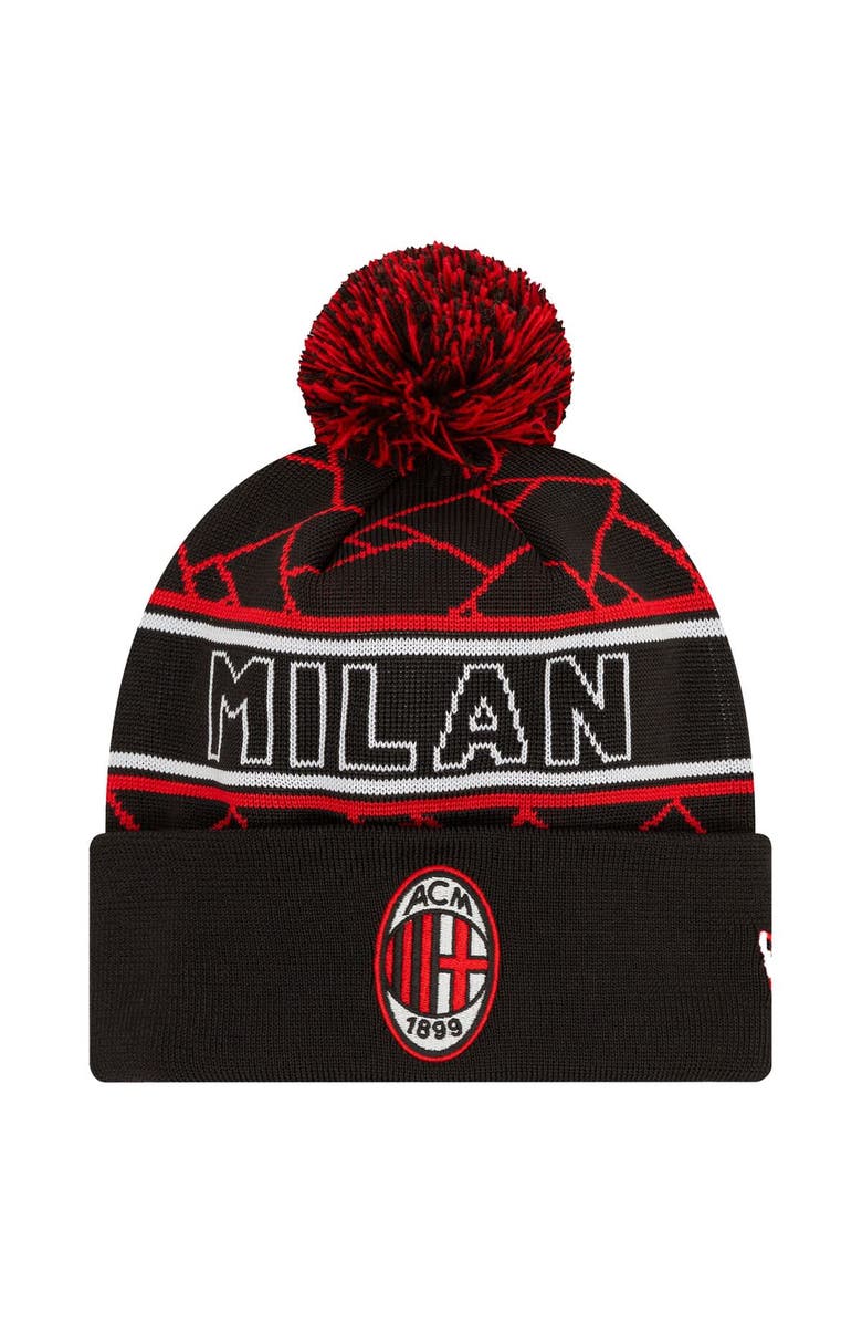 New Era Men's New Era Black AC Milan Sport Cuffed Knit Hat with Pom, Main, color, 