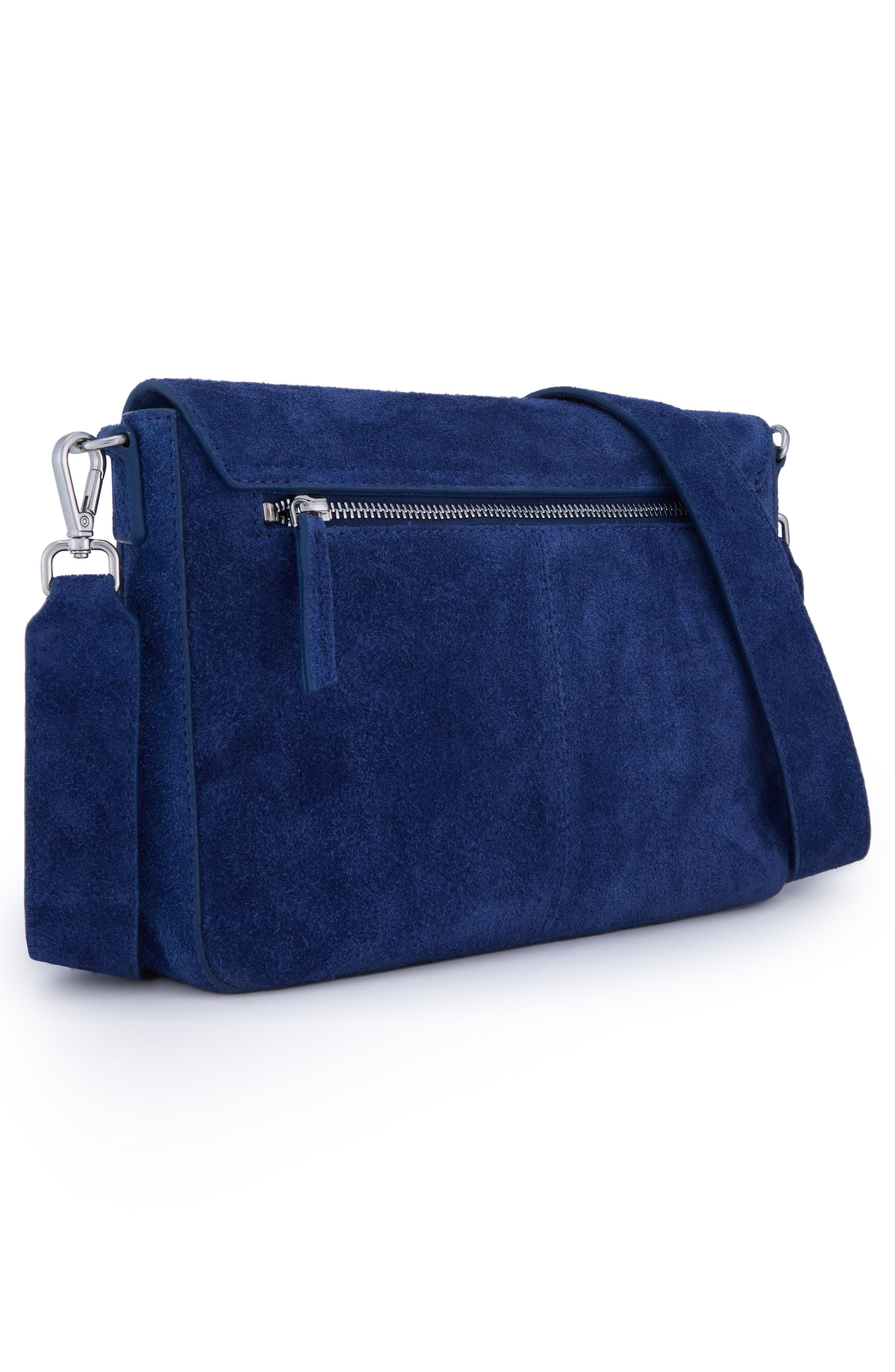 Slouchy Suede Flap Crossbody Bag, Alternate, color, WATER