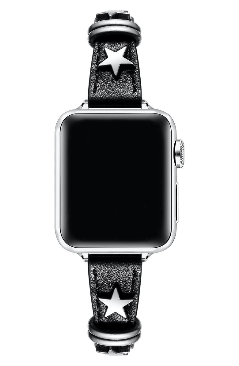 The Posh Tech Rodeo Star Leather Apple Watch<sup>®</sup> Watchband, Alternate, color, Black